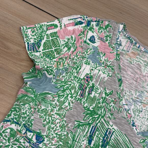 Lilly Pulitzer Etta Women’s Large Short Sleep V Neck T Shirt Palm Beach Pattern - Picture 6 of 15